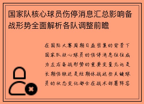 国家队核心球员伤停消息汇总影响备战形势全面解析各队调整前瞻